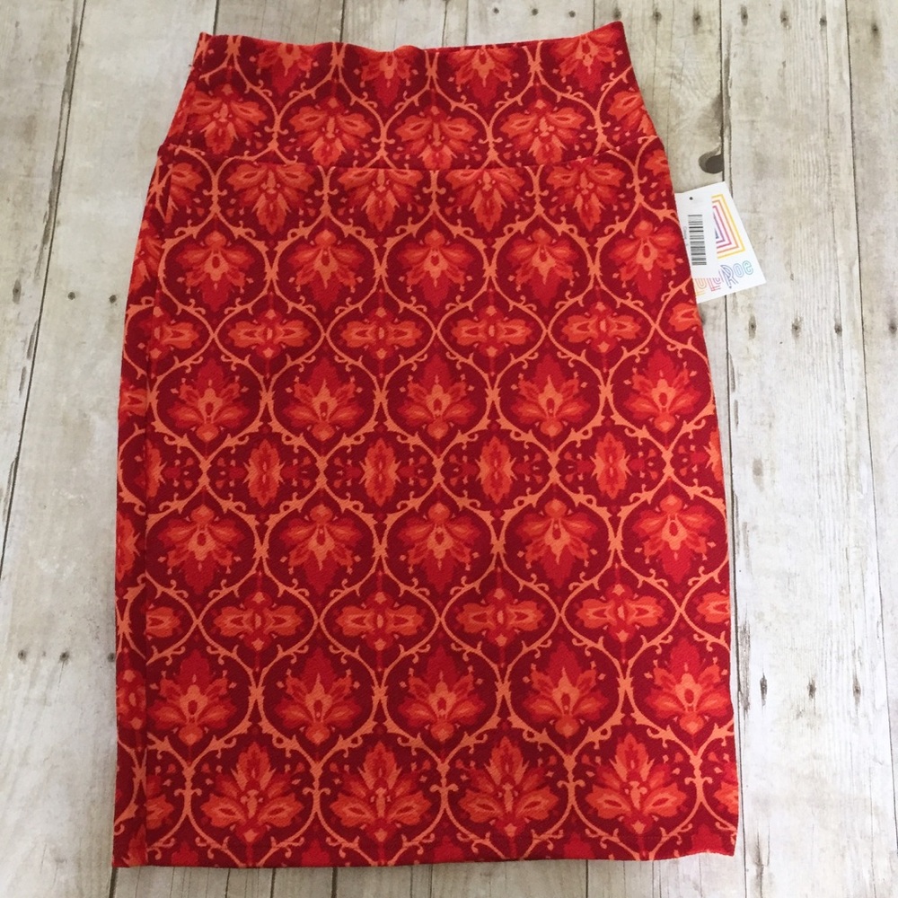 NWT LuLaRoe Orange Red Cassie Pencil Skirt